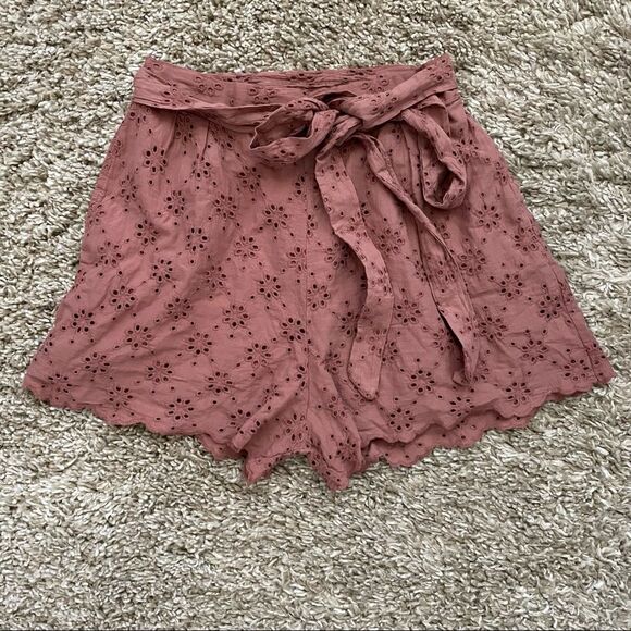 American Eagle Studio Rust Lace Hem Eyelet Lined Short Sz L - Picture 1 of 9